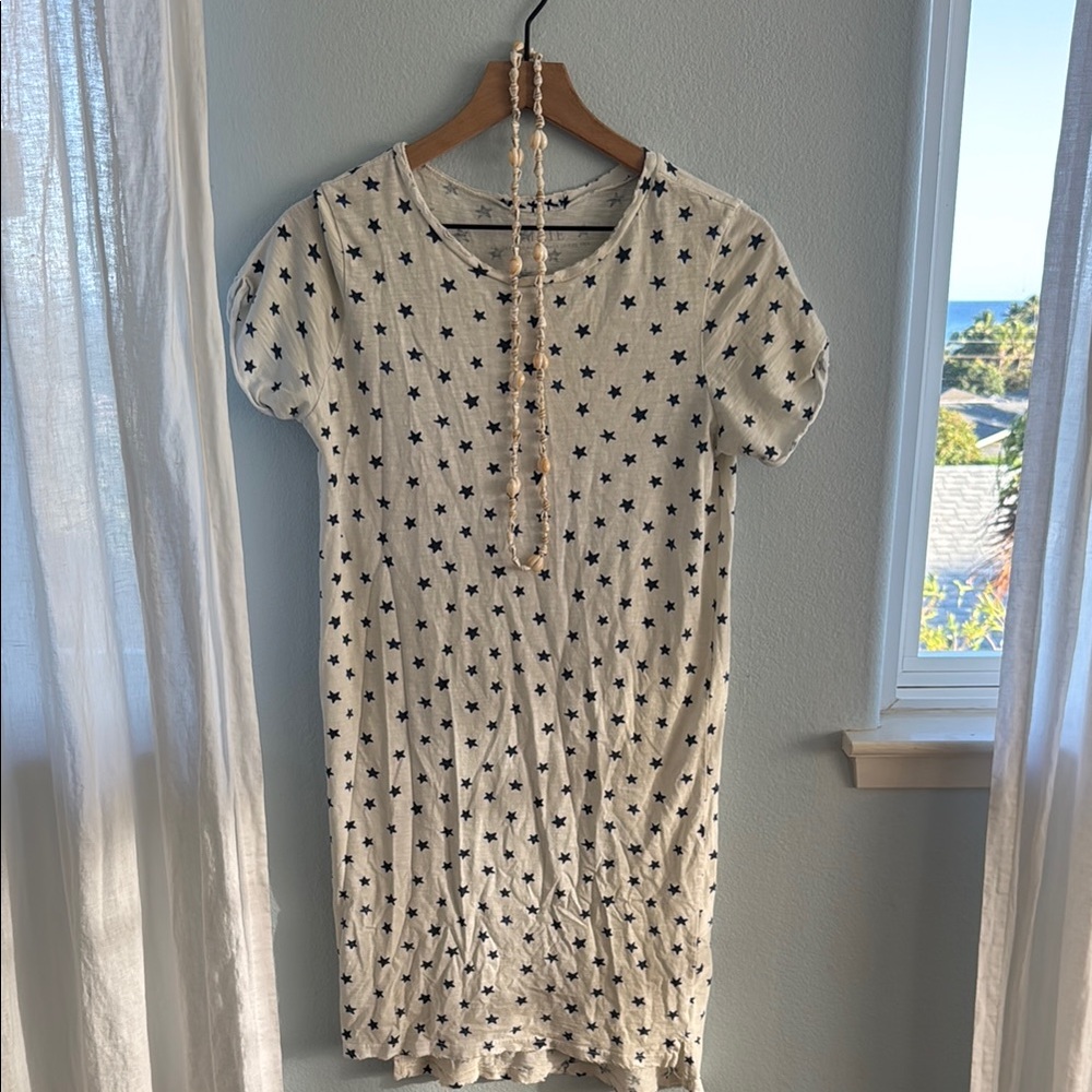 Star-Patterned Mini Dress - White and Black Organic Cotton